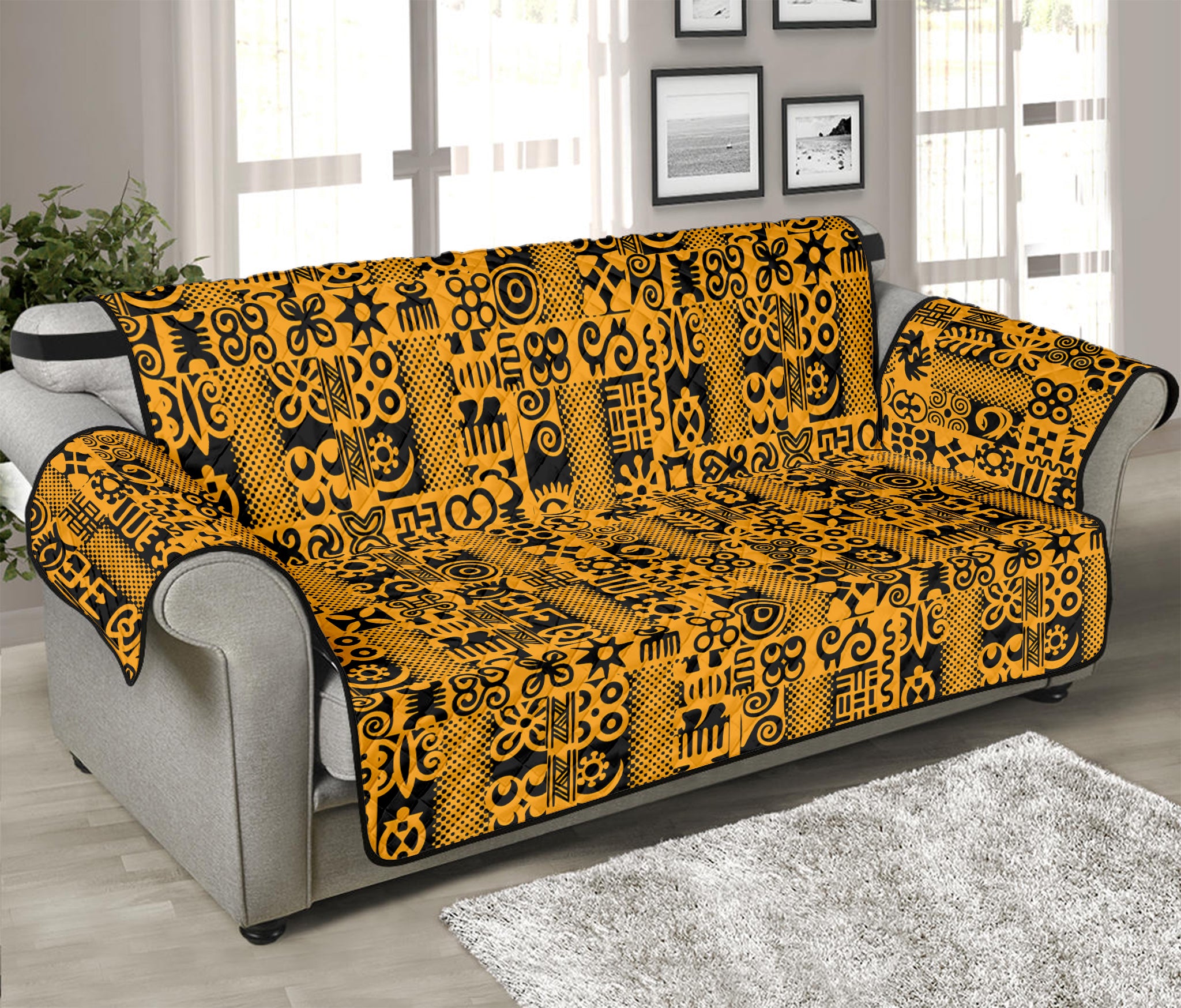 West African Adinkra Tribe Symbols Sofa Protector