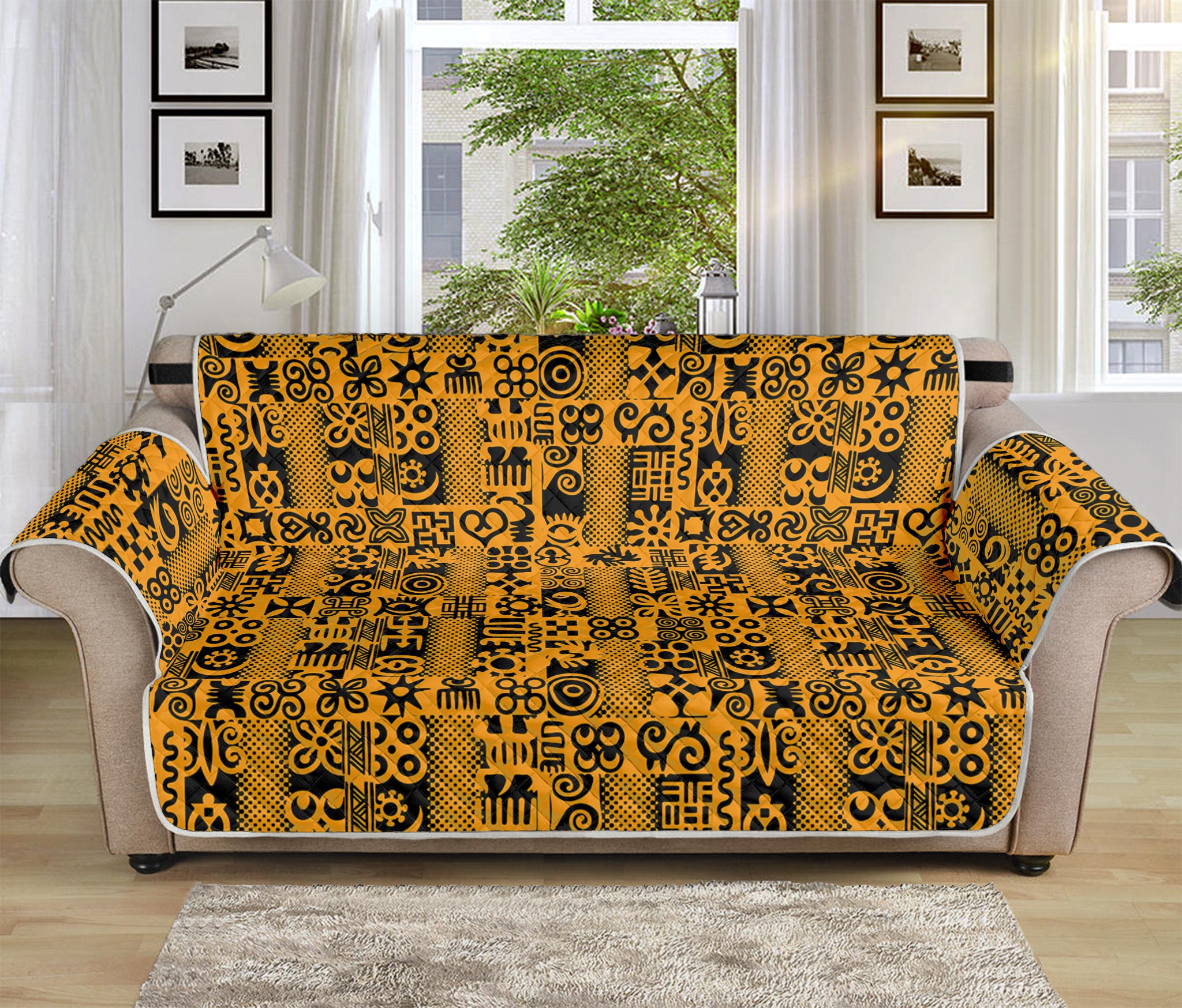 West African Adinkra Tribe Symbols Sofa Protector