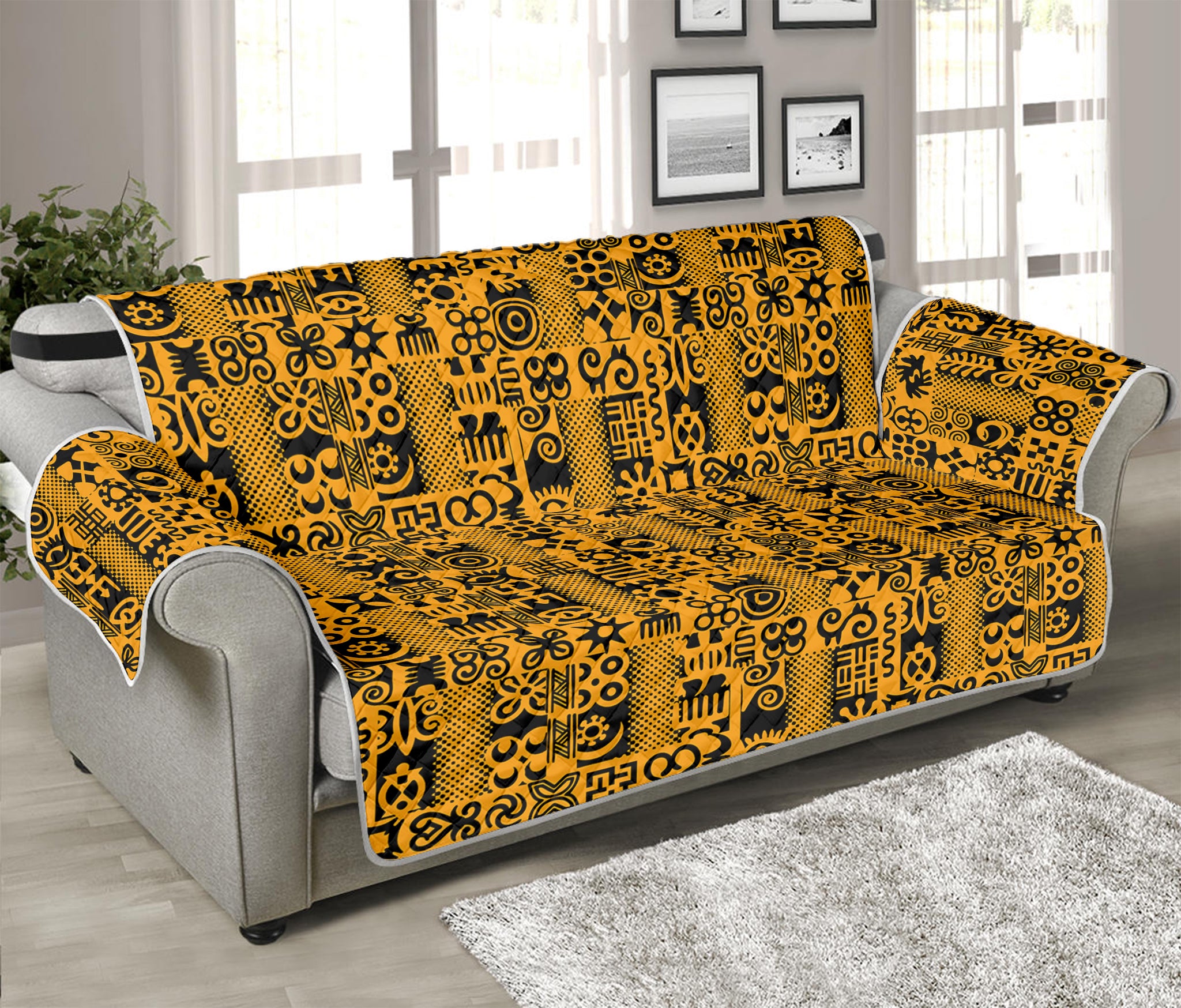 West African Adinkra Tribe Symbols Sofa Protector