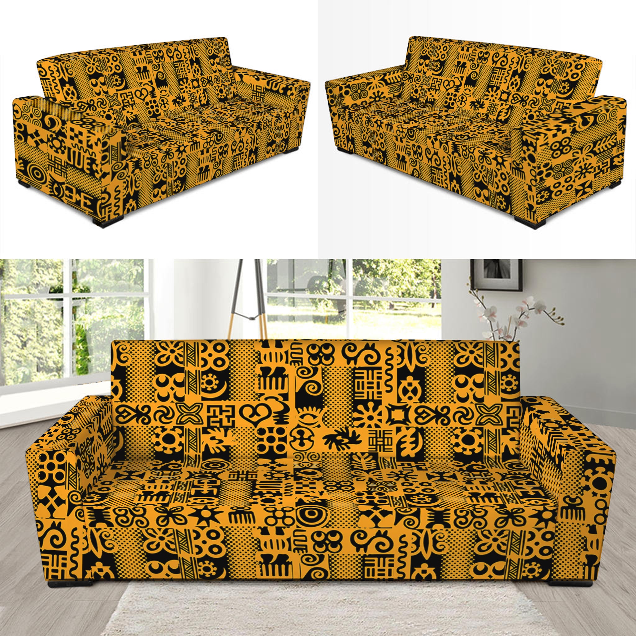 West African Adinkra Tribe Symbols Sofa Slipcover