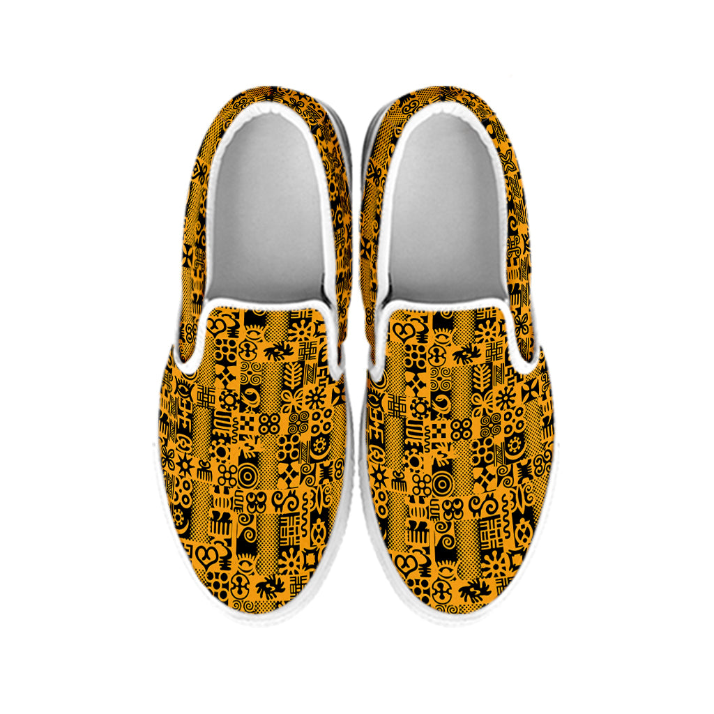 West African Adinkra Tribe Symbols White Slip On Shoes