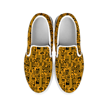 West African Adinkra Tribe Symbols White Slip On Shoes