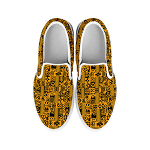 West African Adinkra Tribe Symbols White Slip On Shoes