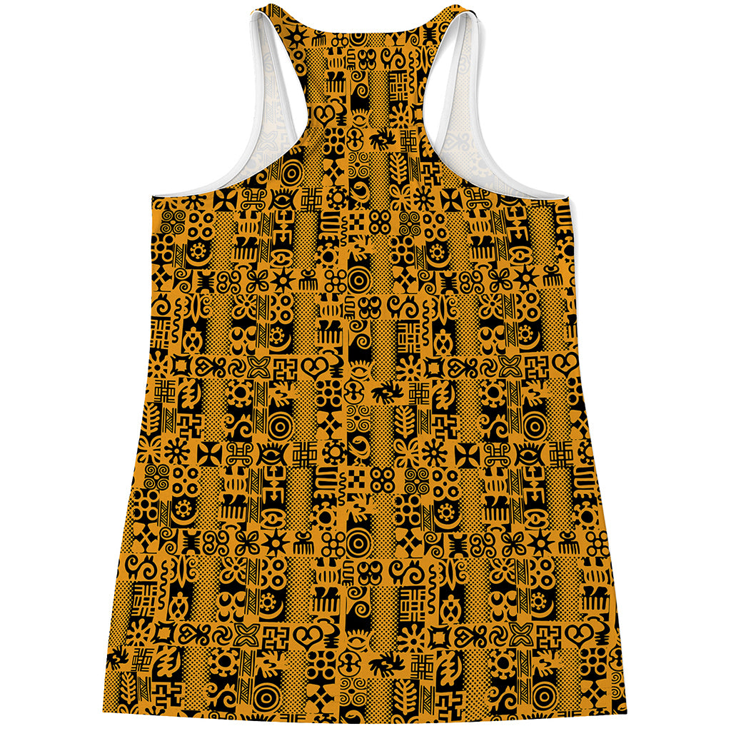 West African Adinkra Tribe Symbols Women's Racerback Tank Top