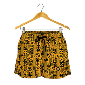 West African Adinkra Tribe Symbols Women's Shorts