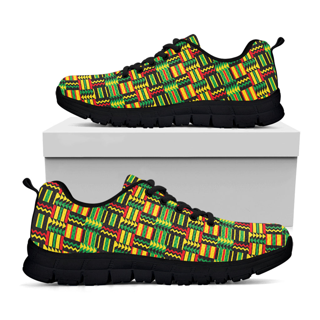 West African Kente Tribal Pattern Print Black Sneakers