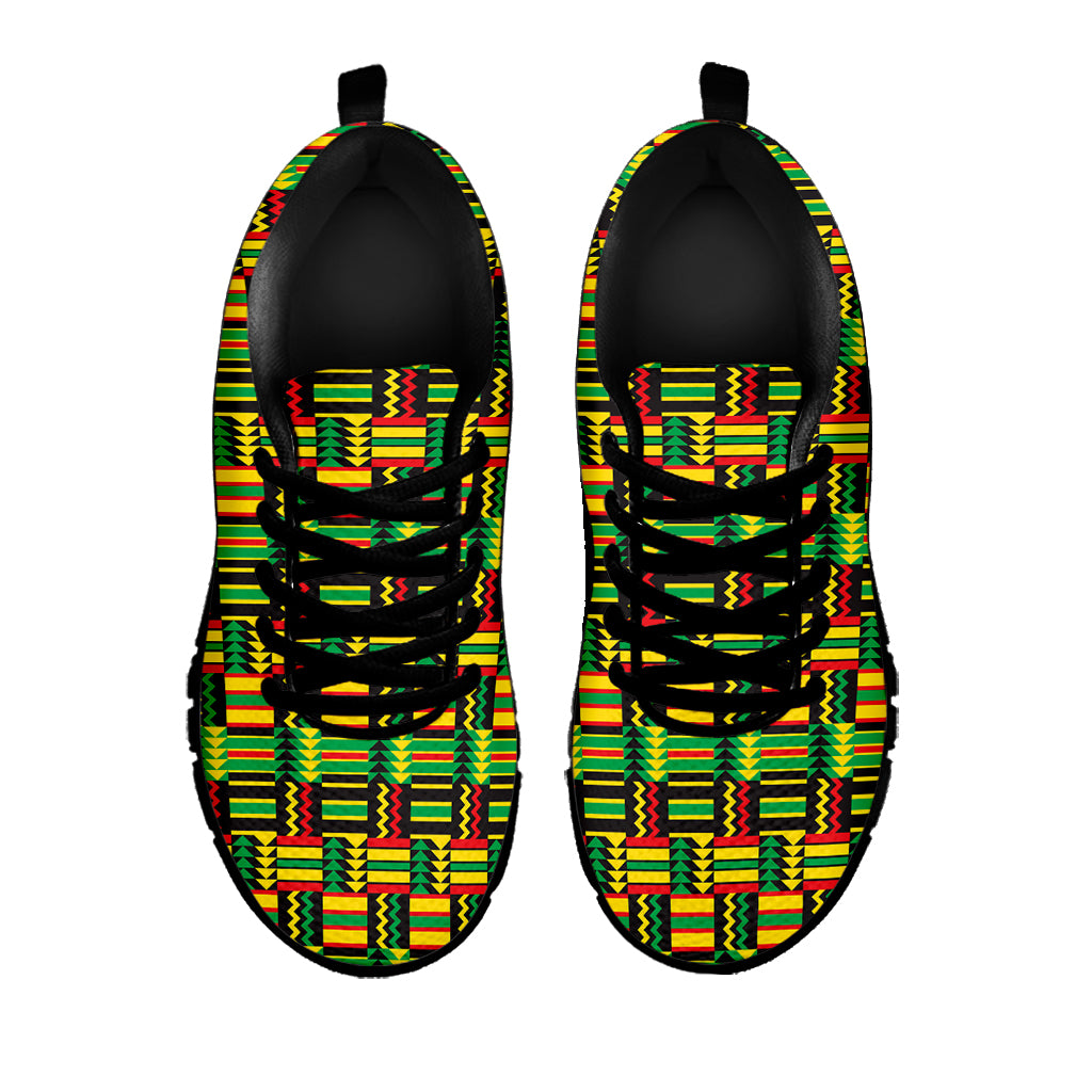 West African Kente Tribal Pattern Print Black Sneakers