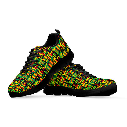 West African Kente Tribal Pattern Print Black Sneakers