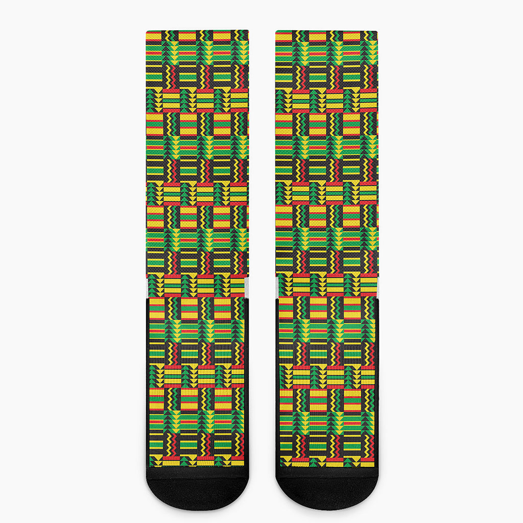 West African Kente Tribal Pattern Print Crew Socks