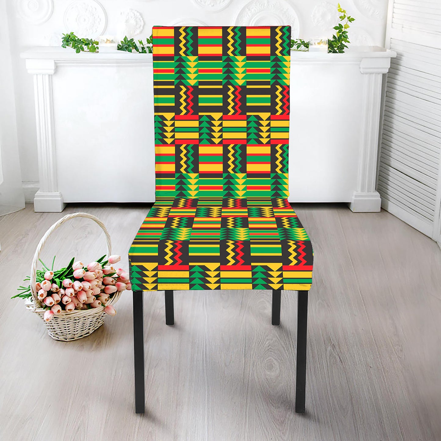 West African Kente Tribal Pattern Print Dining Chair Slipcover