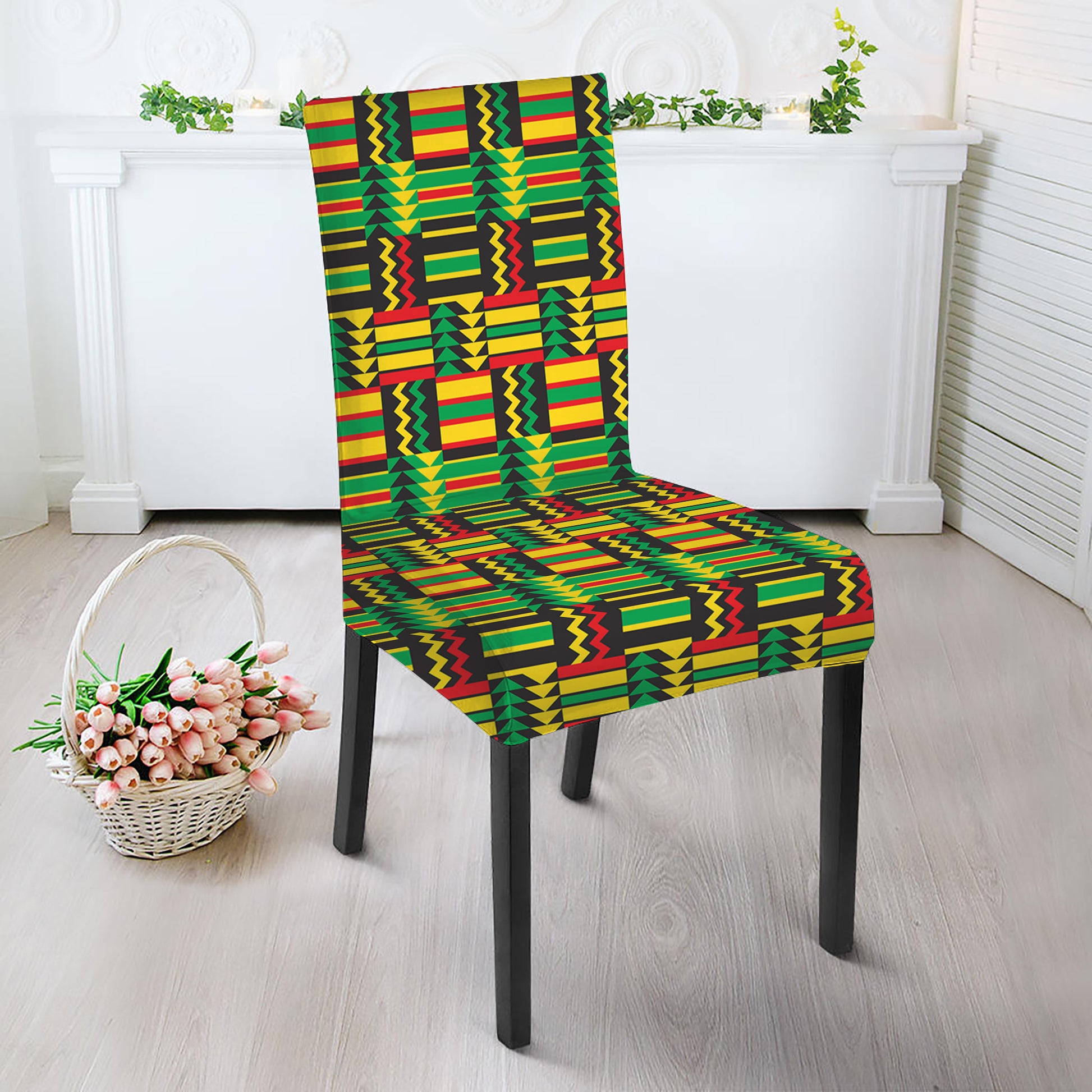 West African Kente Tribal Pattern Print Dining Chair Slipcover