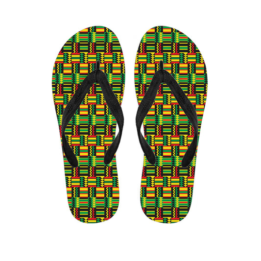 West African Kente Tribal Pattern Print Flip Flops