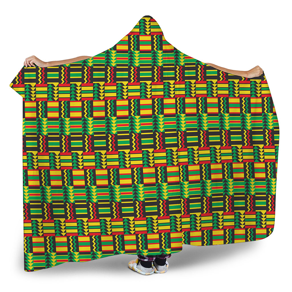 West African Kente Tribal Pattern Print Hooded Blanket