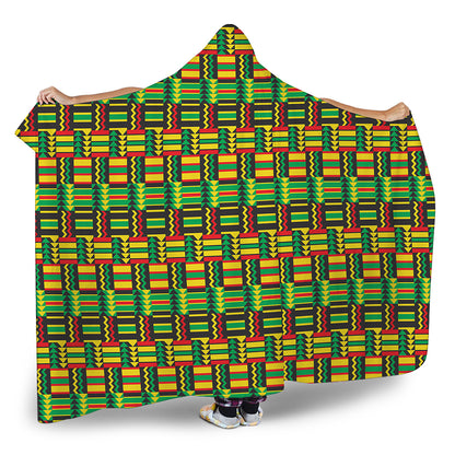 West African Kente Tribal Pattern Print Hooded Blanket