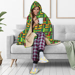 West African Kente Tribal Pattern Print Hooded Blanket