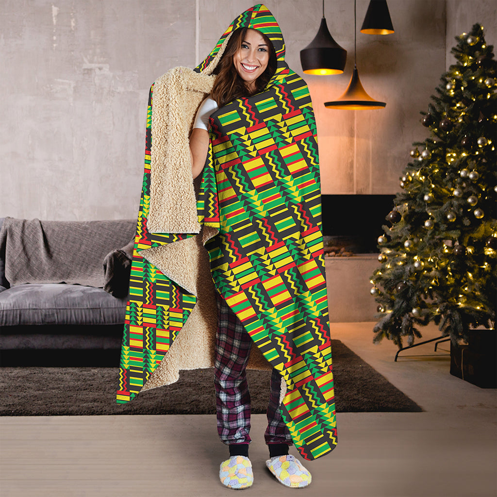 West African Kente Tribal Pattern Print Hooded Blanket