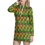 West African Kente Tribal Pattern Print Hoodie Dress