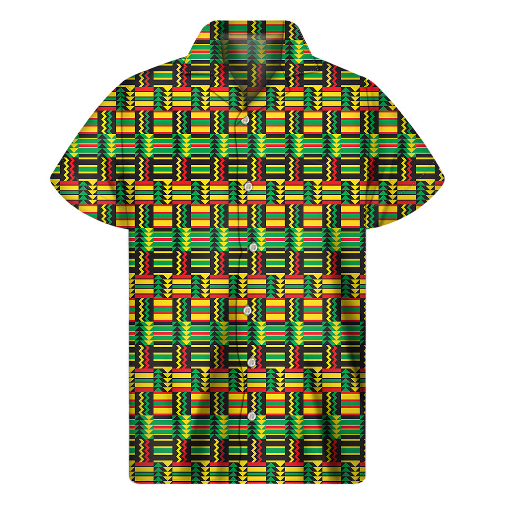 West African Kente Tribal Pattern Print Men's Short Sleeve Shirt