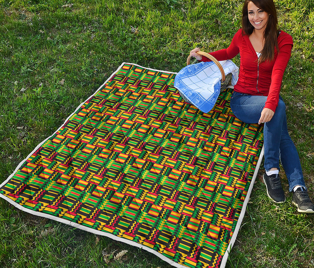 West African Kente Tribal Pattern Print Quilt