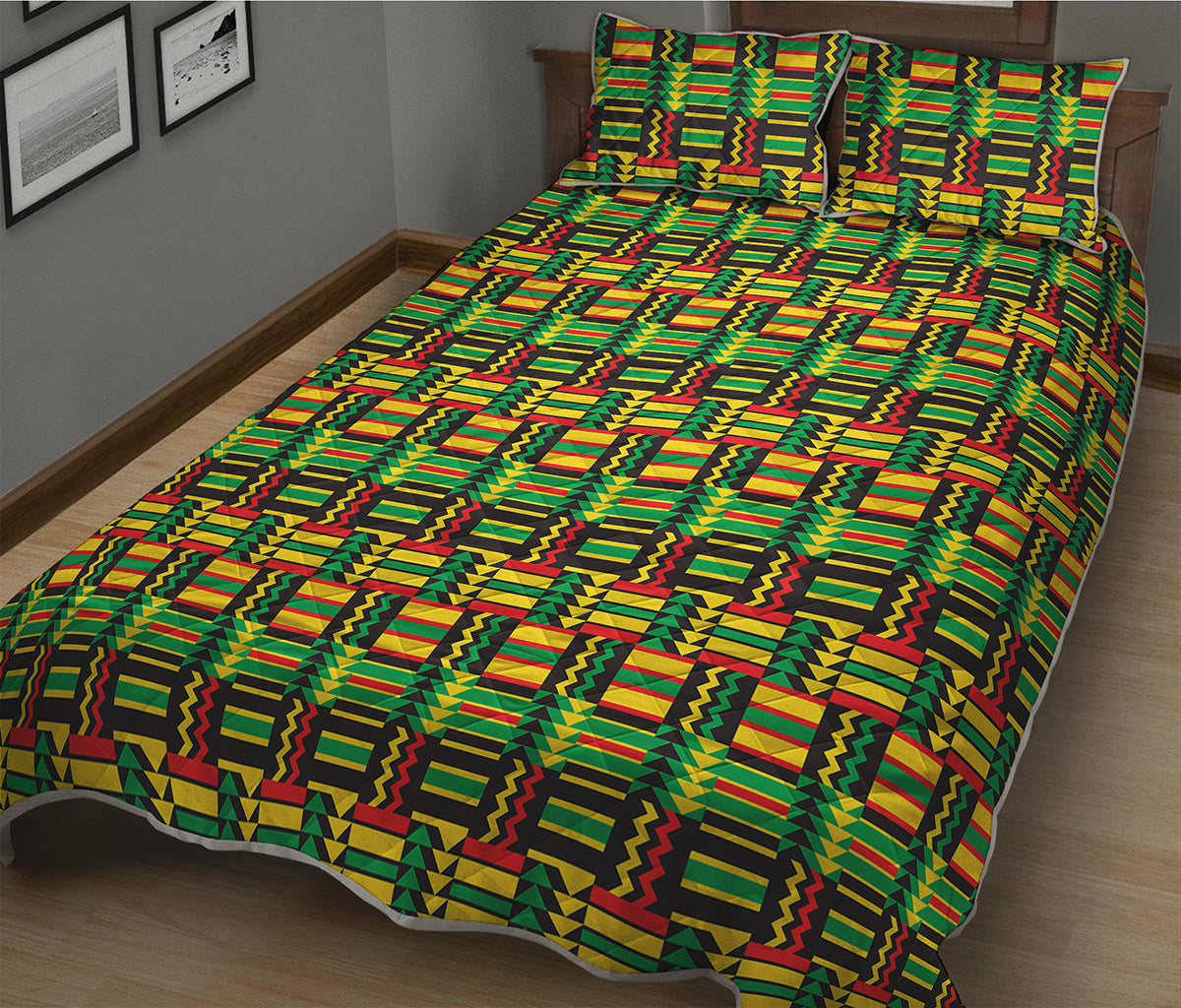 West African Kente Tribal Pattern Print Quilt Bed Set