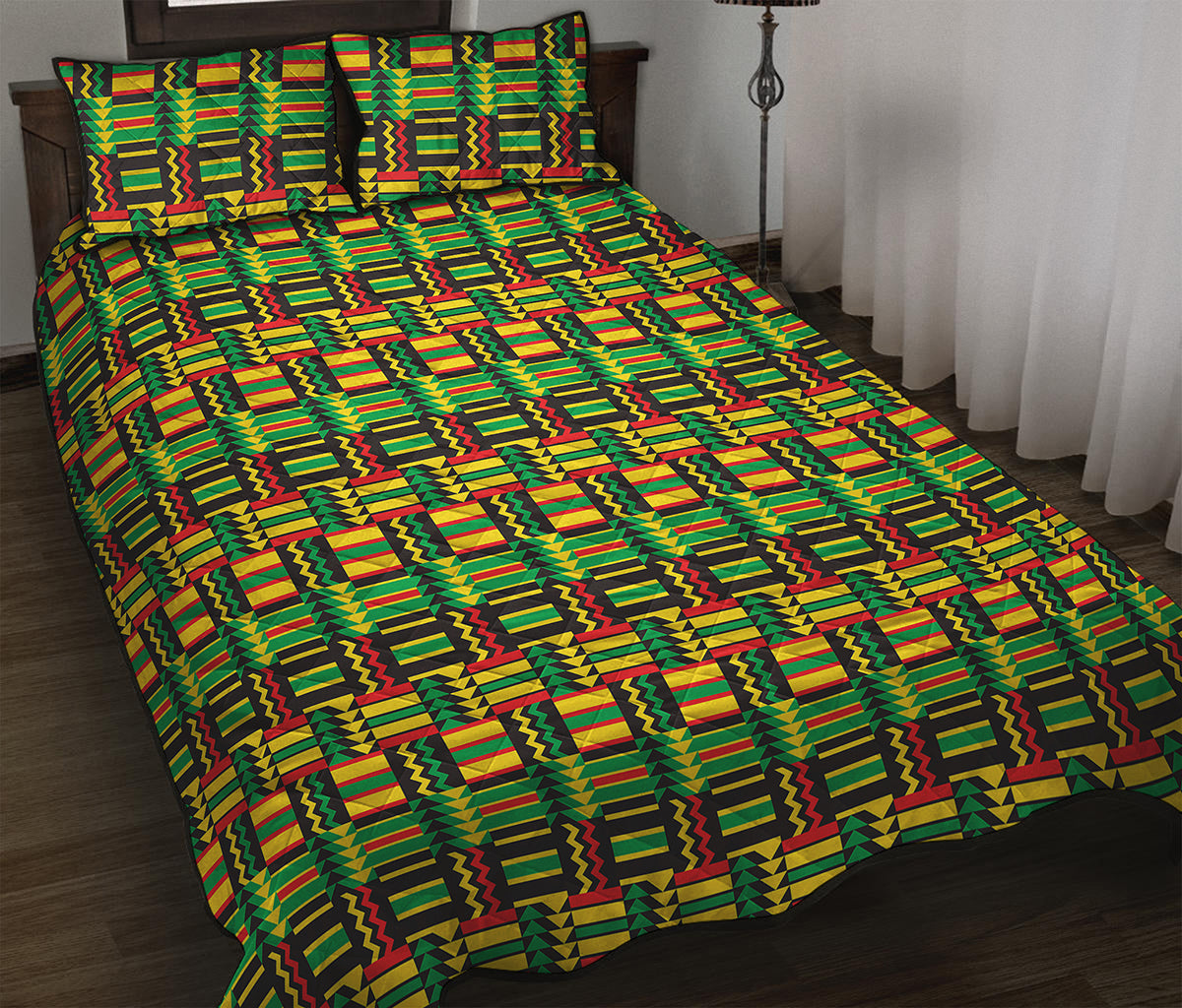 West African Kente Tribal Pattern Print Quilt Bed Set