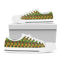 West African Kente Tribal Pattern Print White Low Top Sneakers