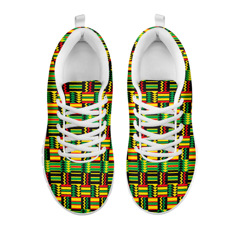 West African Kente Tribal Pattern Print White Sneakers