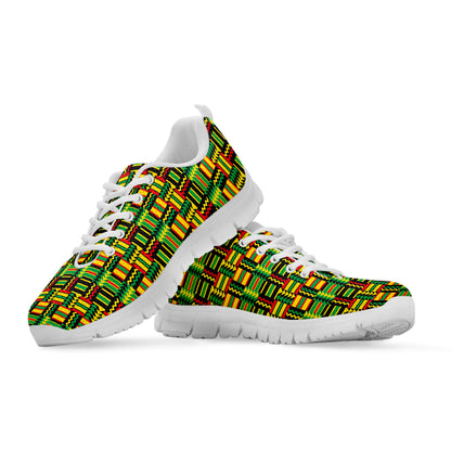 West African Kente Tribal Pattern Print White Sneakers