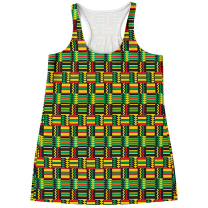 West African Kente Tribal Pattern Print Women's Racerback Tank Top