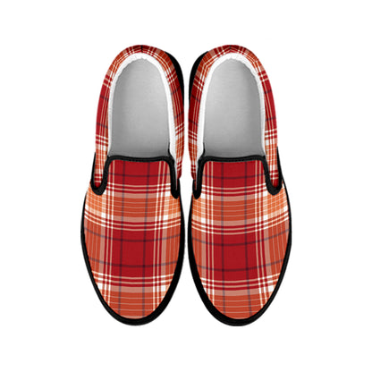 Western Tartan Pattern Print Black Slip On Shoes
