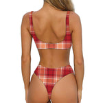 Western Tartan Pattern Print Front Bow Tie Bikini