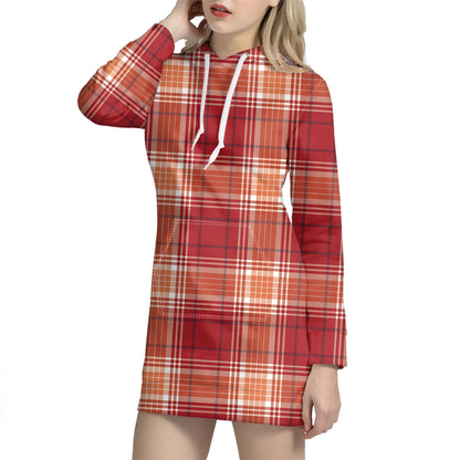 Western Tartan Pattern Print Hoodie Dress
