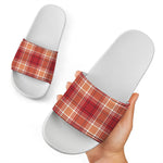 Western Tartan Pattern Print White Slide Sandals