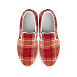 Western Tartan Pattern Print White Slip On Shoes