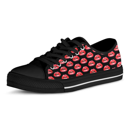 Wet Lips Pattern Print Black Low Top Shoes