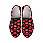 Wet Lips Pattern Print Black Slip On Shoes
