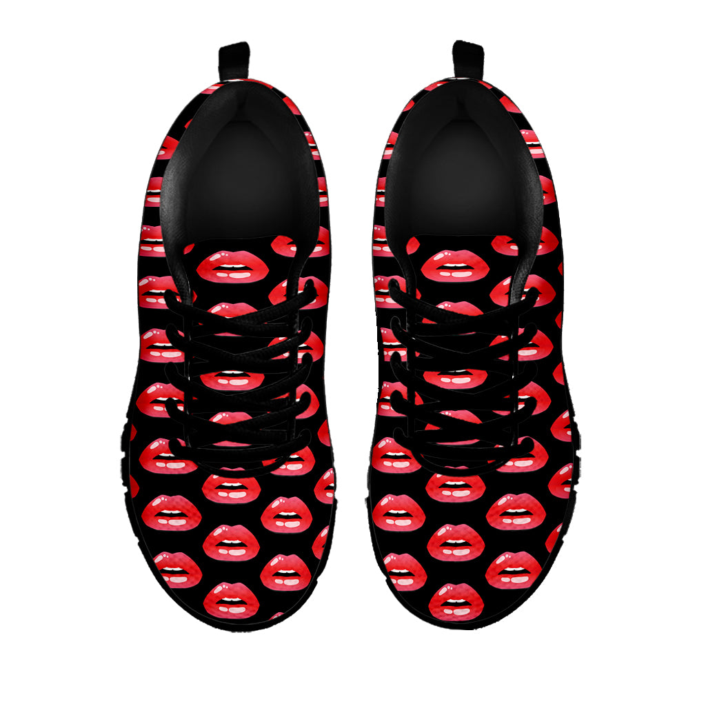 Wet Lips Pattern Print Black Sneakers
