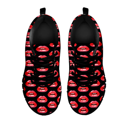 Wet Lips Pattern Print Black Sneakers