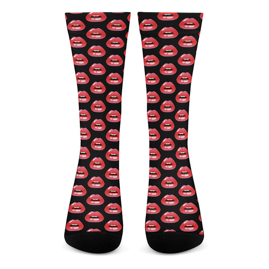 Wet Lips Pattern Print Crew Socks