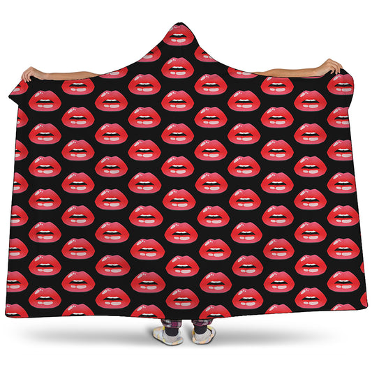 Wet Lips Pattern Print Hooded Blanket