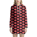 Wet Lips Pattern Print Pullover Hoodie Dress