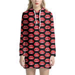 Wet Lips Pattern Print Hoodie Dress