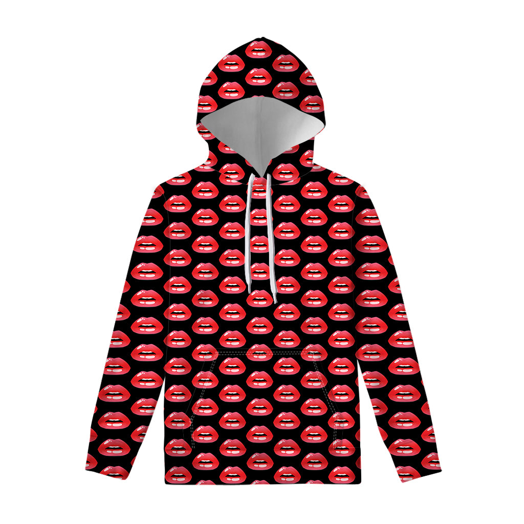 Wet Lips Pattern Print Pullover Hoodie