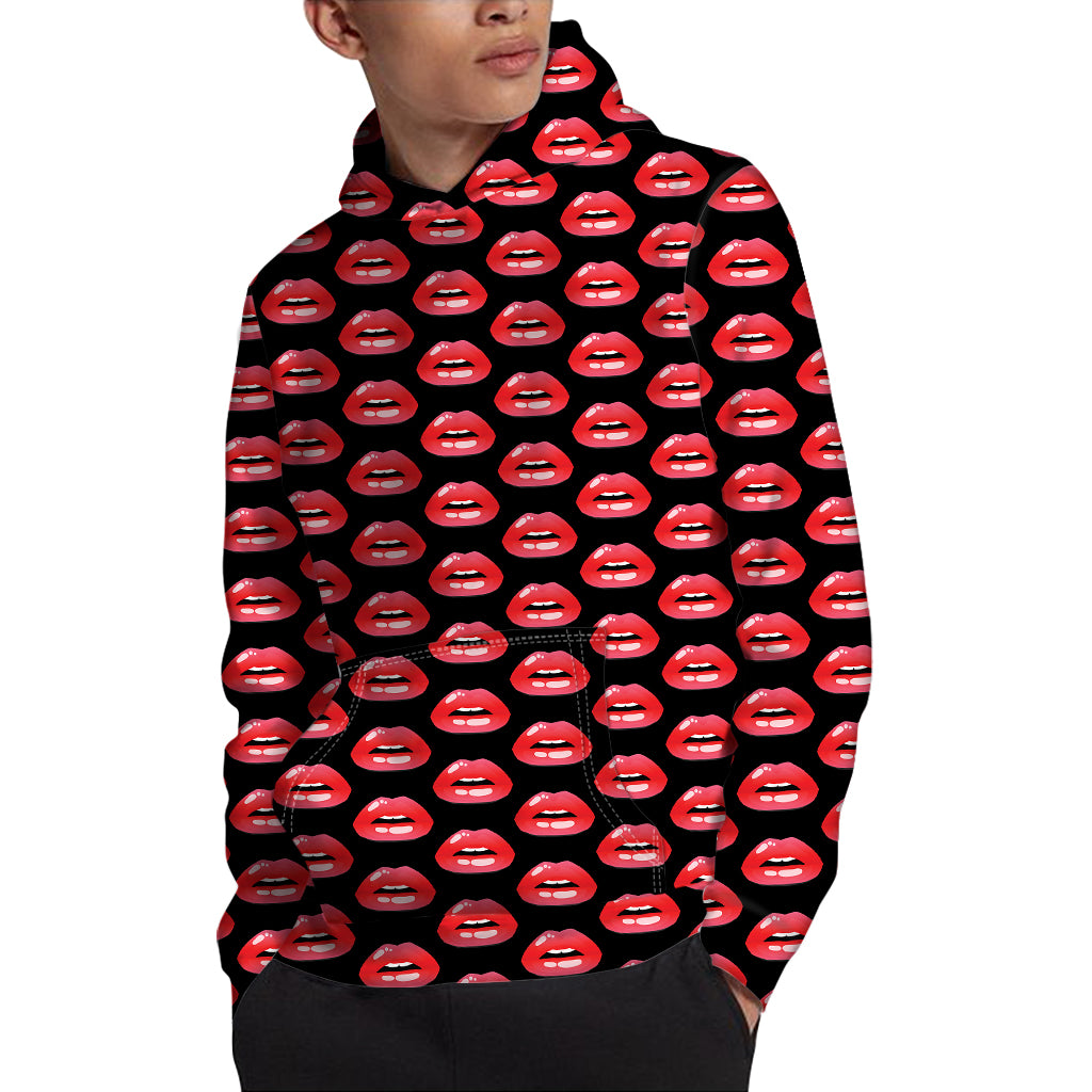 Wet Lips Pattern Print Pullover Hoodie