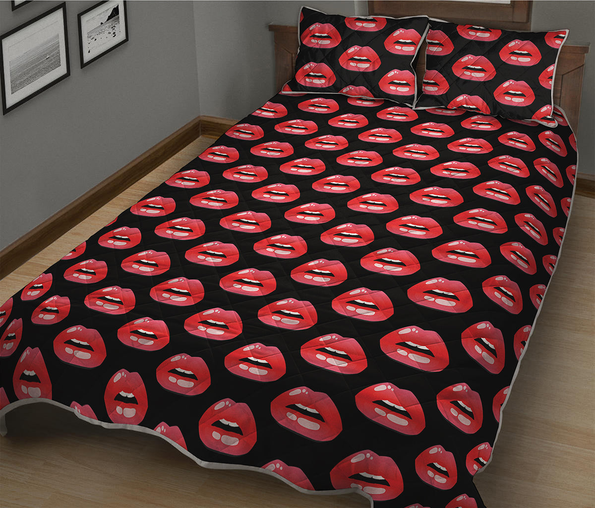 Wet Lips Pattern Print Quilt Bed Set