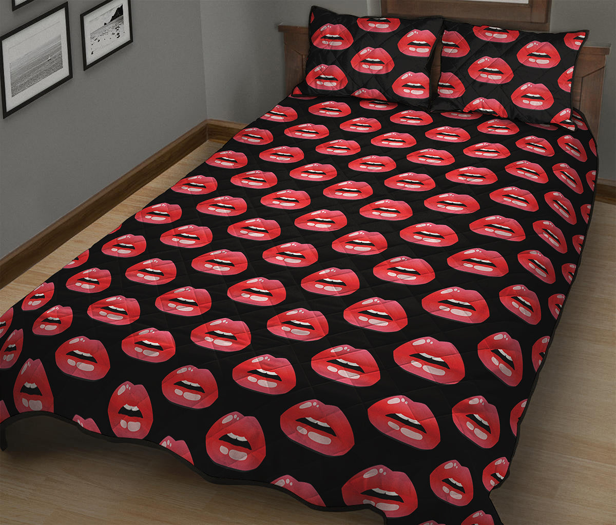 Wet Lips Pattern Print Quilt Bed Set