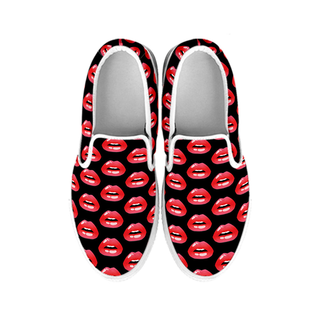 Wet Lips Pattern Print White Slip On Shoes