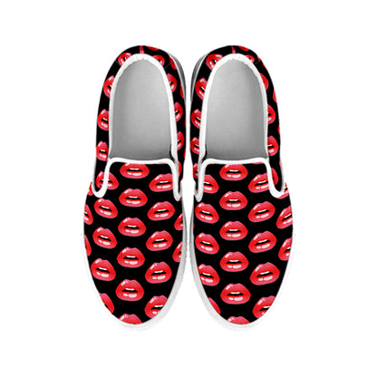 Wet Lips Pattern Print White Slip On Shoes
