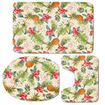 White Aloha Pineapple Pattern Print 3 Piece Bath Mat Set