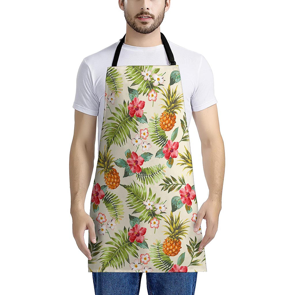 White Aloha Pineapple Pattern Print Apron